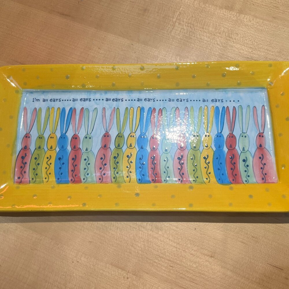 FORESIDE Platter Rectangular "I'm all ears..." Easter Bunny Fun Yellow